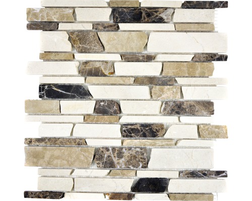 Natursteinmosaik Marmor MOS Brick 295 27,5x30,0 cm beige braun Mosaikfliese aus Naturstein für Wand- und Bodenbeläge