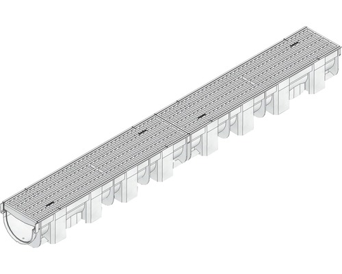 Hauraton TOP X Kunststoffrinne aus PP mit Gitterrost MW 8/21 silberfarben 1000 x 119 x 89 mm