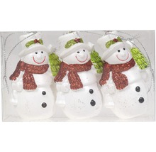 Drei Schneemannfiguren als Christbaumschmuck in Verpackung