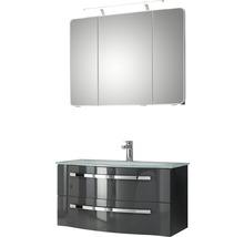 Badezimmerset mit Spiegelschrank, Waschbeckenunterschrank, Waschtisch und Armatur