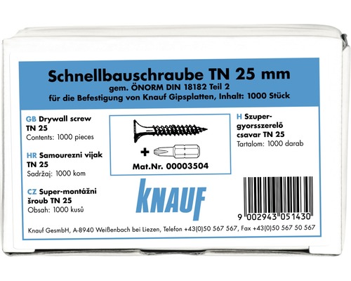 Verpackung Schnellbauschrauben TN 25 Millimeter, 1000 Stück