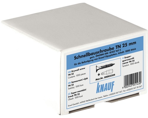 Packung Schnellbauschrauben TN 25 Millimeter für Gipskartonplatten, Inhalt: 1000 Stück