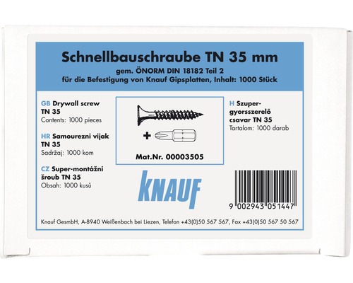 Verpackung Schnellbauschrauben TN 35 Millimeter, Inhalt 1000 Stück
