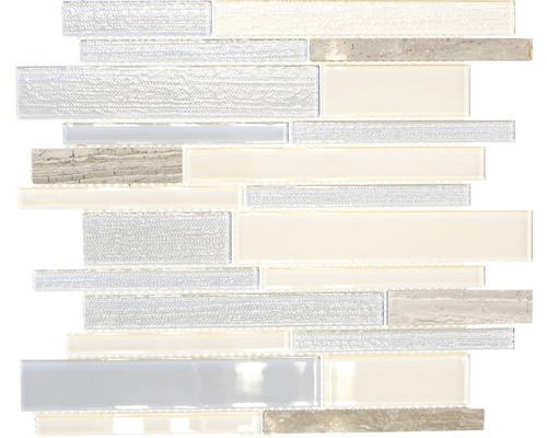 Glasmosaik mit Naturstein CM GV24 28,6x30,0 cm beige grau