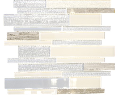 Glasmosaik mit Naturstein CM GV24 28,6x30,0 cm beige grau Mosaikfliese aus Glas und Naturstein