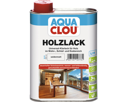 AQUACLOU Holzlack L11 seidenmatt farblos 250 ml Aqua Clou Holzlack Universal Klarlack für Holz Dose