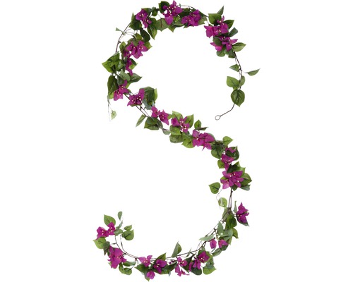 Kunstblumen-Girlande Drillingsblume Bougainvillea Länge: 180 cm rosa Girlande mit grünen Blättern und lila Blüten zur Dekoration