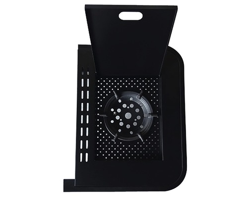 Schwarzer Gaskocher mit geöffnetem Deckel