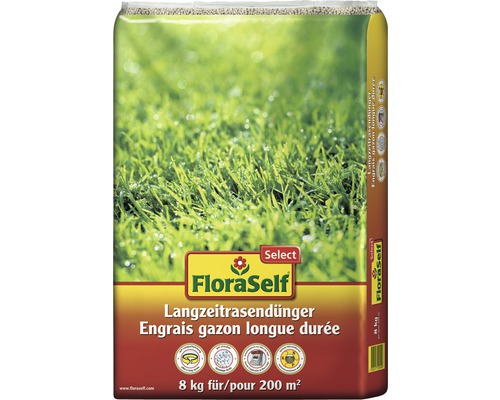 Langzeit-Rasendünger FloraSelf Select 8 kg / 200 m² FloraSelf Langzeitrasendünger im 8 Kilogramm Sack für 200 Quadratmeter