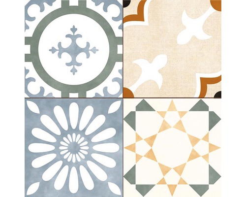 Fliesenmuster mit geometrischen und floralen Designs