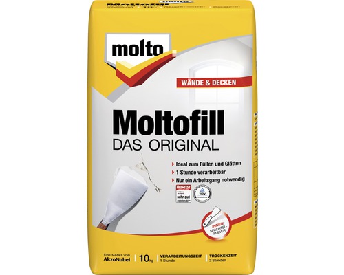 Moltofill Spachtelpulver innen 10 kg Molto Moltofill Fertigspachtel zum Füllen und Glätten von Wänden und Decken in einer 10 Kilogramm Packung