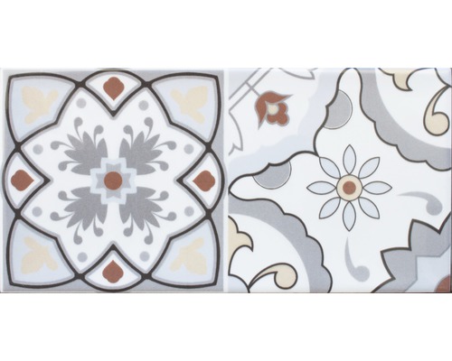 Steingut Dekorfliese Loft 10,0x20,0 cm grau beige weiß glänzend