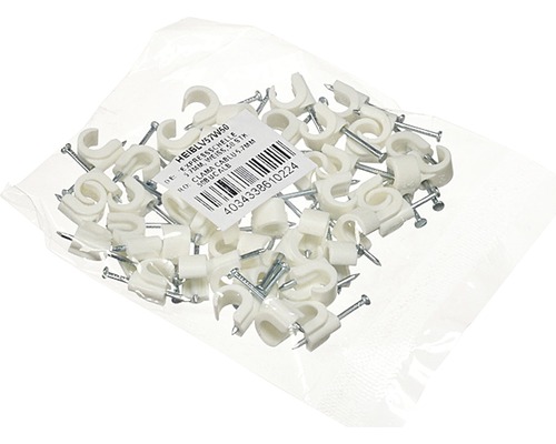 Express-Schelle 5 - 7 mm weiß, 50 Stück Packung mit Kabelklemmen und Nägeln