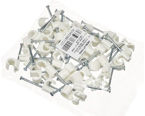 Express-Schelle 7 - 12 mm weiß, 50 Stück Packung mit weißen Nagelschellen für Kabel mit einem Durchmesser von 7 bis 11 Millimeter