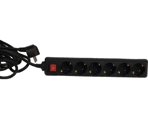 Steckdosenleiste 6-fach mit Schalter, 3G1,5, schwarz, 5 m