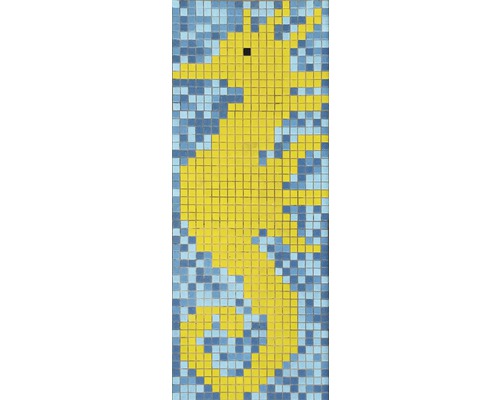 Glasmosaik GM K33P Seepferdchen 30,5x30,5 cm gelb Mosaikbild eines Fisches aus kleinen quadratischen Fliesen.