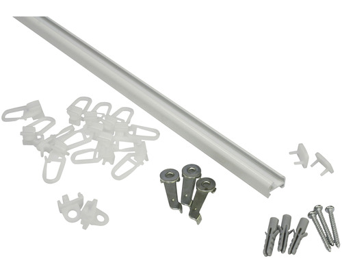 Aluminium-Vorhangschiene 13 mm Komplettset weiß 250 cm Gardinenschiene mit Zubehör wie Gleiter, Träger, Dübel und Schrauben