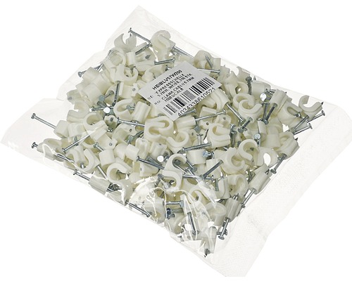 Express-Schelle 5 - 7 mm weiß, 200 Stück Packung mit Kabelclips mit Nagel zur Kabelbefestigung