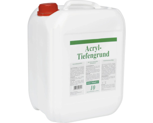 Acryl-Tiefengrund 10,0 l Acryl Tiefengrund in einem Zehn-Liter-Kanister mit rotem Deckel für Innen- und Außenbereiche