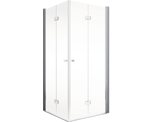 Eckdusche mit klaren Glastüren und Rahmen