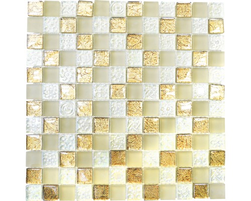 Glasmosaik XCM 8LU80 29,8x29,8 cm weiß gold beige Quadratisches Mosaik aus Glas