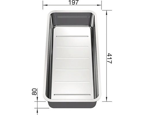 Edelstahlspülbecken mit Maßangaben 197 x 417 x 80 mm