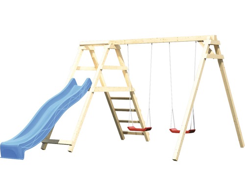 Holzschaukel mit Rutsche und zwei Schaukeln für den Garten