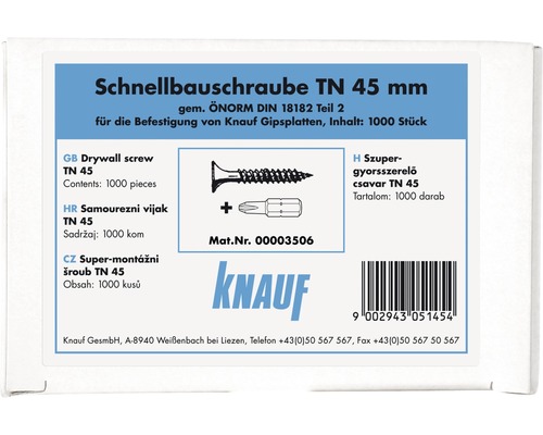 Schnellbauschrauben Knauf TN 3,5x45 mm 1000 Stück