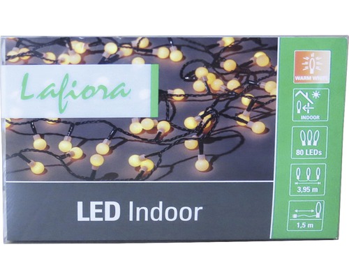 Lichterkette mit 80 warmweißen LEDs für den Innenbereich, 3,95 Meter lang