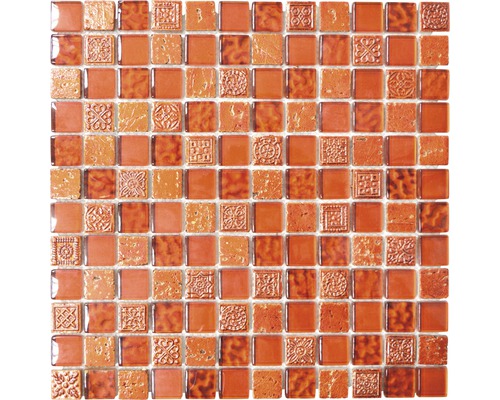 Glasmosaik mit Naturstein XCM CB30 30,0x30,0 cm rot Glasmosaik mit Naturstein XCM CB30 30,0x30,0 cm rot