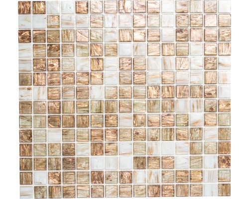 Glasmosaik GM GS 101188 30,5x32,7 cm weiß bronze kupfer Mosaikfliese mit quadratischem Muster für Wand- und Bodenbeläge
