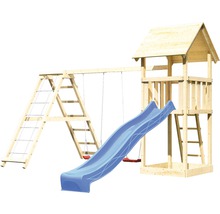 Spielturm aus Holz mit Rutsche, Schaukel und Kletterleiter