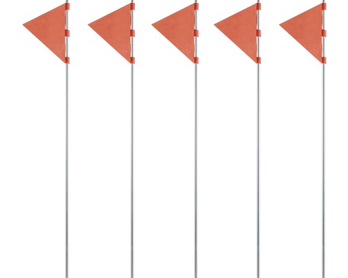Fünf Markierungsfahnen mit dreieckiger Form und Metallstange