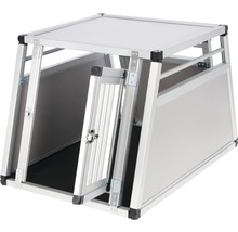 Hundebox aus Aluminium mit offener Tür