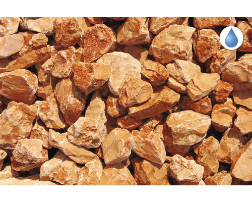 Zierkies als Schüttgut mit Symbol für Wasserdurchlässigkeit