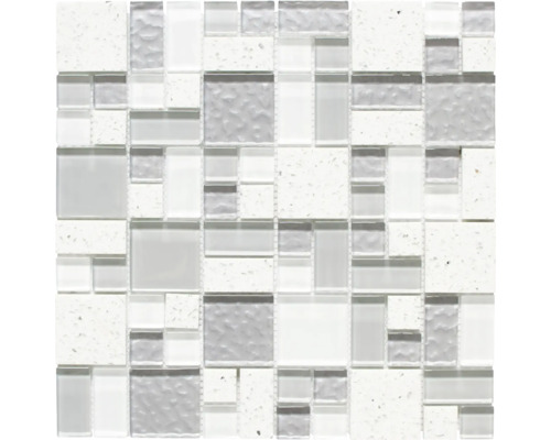 Glasmosaik XCM K990 29,8x29,8 cm weiß grau