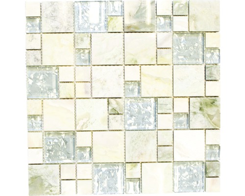 Glasmosaik mit Naturstein XCM MC639 30,0x30,0 cm grau beige Mosaikfliese aus Glas und Naturstein