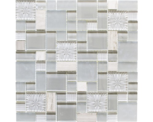 Glasmosaik mit Naturstein XCM MC669 30,0x30,0 cm grau Mosaikmatte aus Glas und Naturstein