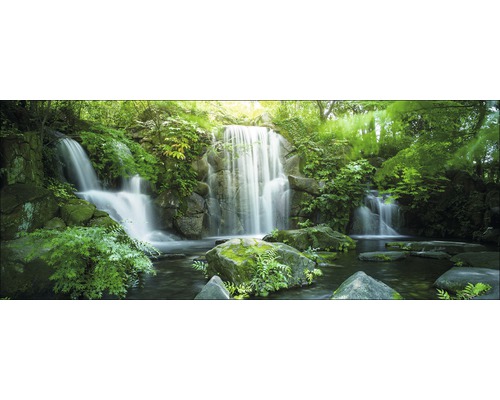 Glasbild Waterfall in Paradise 30x80 cm