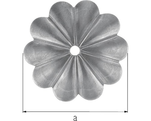 Dekorative Rosette mit Loch für Befestigung und Größenangabe
