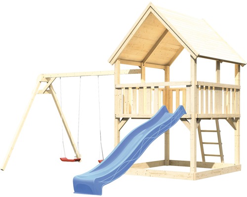 Spielturm mit Schaukel und Rutsche aus Holz