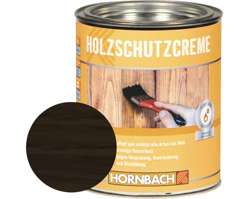 HORNBACH Holzschutzcreme palisander 750 ml Holzschutzcreme im Metalleimer mit Farbbeispiel und Hornbach Logo