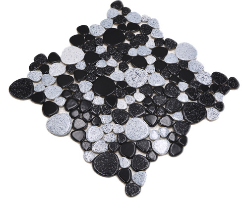 Mosaikfliese mit Kieseloptik in Schwarz und Grau