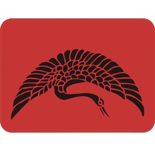 Kranich-Symbol auf rotem Grund