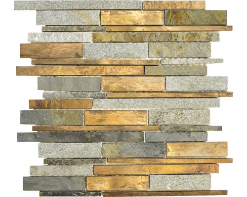 Natursteinmosaik XSK 565 30,0x31,0 cm grau braun Mosaikfliese aus Stein und Metall