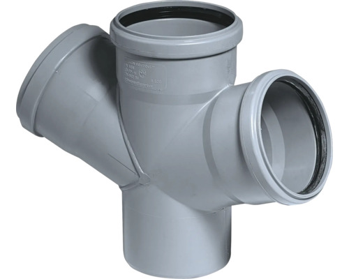 HT-DA Doppelabzweig 87° DN 90/90/90 mm Graues Kunststoff-Abzweigrohr für Sanitärinstallationen