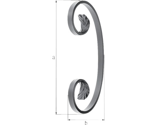 Verzierungselement aus Metall mit Blattmuster und Maßangaben