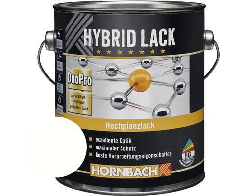 HORNBACH Buntlack Hybridlack Möbellack glänzend glacierweiß 2 L Hybridlack in Dose mit Hornbach Logo
