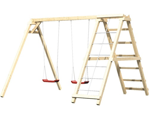 Holzschaukel mit Kletterleiter für den Garten