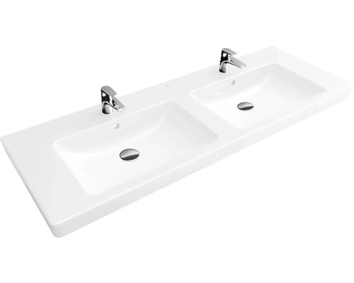 Doppelwaschtisch Villeroy & Boch Subway 2.0 130x47 cm weiß mit Beschichtung Doppelwaschtisch mit zwei Armaturen und Becken